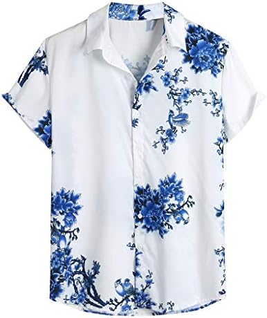 חולצות בהוואי של Beuu Mens שרוול קצר, כפתור קיץ הדפסת פרחים רגילה צווארון צווארון חוף מזדמן