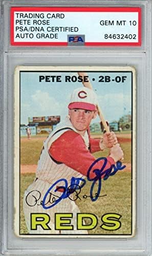 1967 Topps Pete Rose 430 כרטיס חתום על סינסינטי אדומים PSA/DNA פנינה מנטה 10 - כרטיסי חתימה עם חתימה של בייסבול