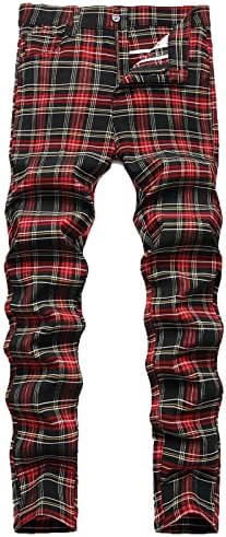 מכנסיים לגברים מכנסיים מודפסים משובצים מזדמנים גמישות גבוהה בתוספת מכנסיים ישרים מתאימים למכנסיים באורך מלא מכנסיים באורך מלא