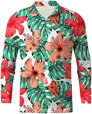 XXBR Mens Hawaiian חולצות כפתור שרוול ארוך למטה היפי דש צווארון חוף צמרות חולצת פרחים טרופית חולצת אלוהה טניס גולף גולף גולף גולף אלוהה