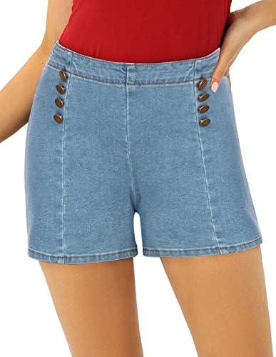 בל פוק נשים גבוהה מותן למתוח מכנסיים בציר כפתור סיילור מכנסיים קצרים פינאפ מכנסיים קצרים
