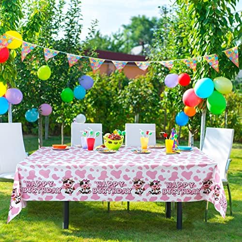 HHLCWA 3 חבילה מפת שולחן של מסיבת פרה ורודה, כיסוי שולחן יום הולדת פרה ורוד פלסטיק לילדים עם נושאי פרה לילדים קישוטים ליום הולדת ציוד,