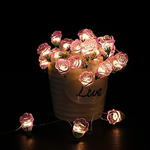 Cynzia 40 אורות מיתרי פרחים ורדים, סוללה 13ft המופעלת על סוללה פיה רומנטי