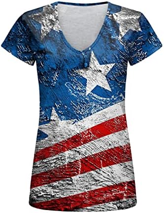 4 ביולי חולצות לנשים קיץ מזדמן אמריקאי דגל טי חולצה קצר שרוול עם צווארון כוכבים פסים לקשור לצבוע חולצה למעלה