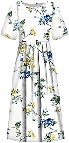 שמלת קיץ לנשים מקרית פרחוני חוף שמלות קצר שרוול בתוספת גודל או צוואר חופשה שמלה עם כיסים