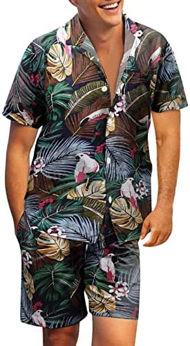 חליפות לנשף קיץ של גברים עם 2 חלקים חוף חוף מודפסים חולצות שרוול קצר