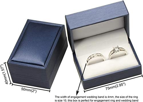 את תכשיטי פאק כפול אירוסין חתונה הצעת טבעת תיבת עבור גברים לנשים יוקרה עשיר כחול צבע רך מגע עור מפוצל חומר גודל 2.95*2 * 1.57