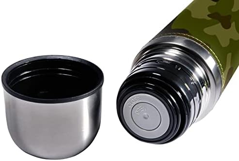 SDFSDFSD 17 גרם ואקום מבודד נירוסטה בקבוק מים ספורט קפה ספל ספל ספל עור אמיתי עטוף BPA בחינם, הסוואה צבאית ירוקה
