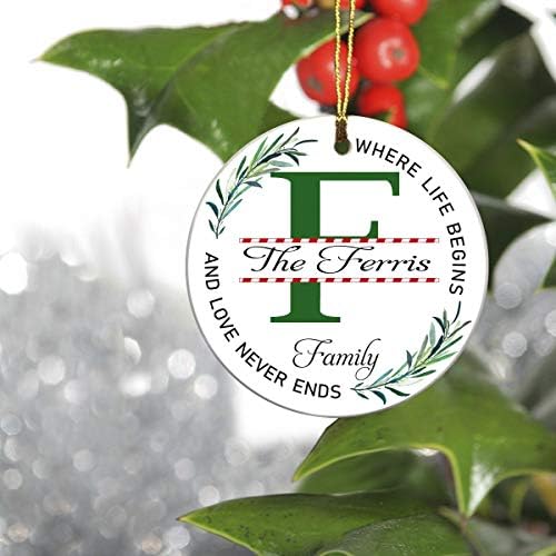 F מונוגרמה קישוט לחג עץ חג המולד הראשוני - משפחת פריס, שם החיים מתחילים ואהבה לעולם לא נגמר - 2019 רעיונות למתנות לחג המולד לקישוט משפחתי