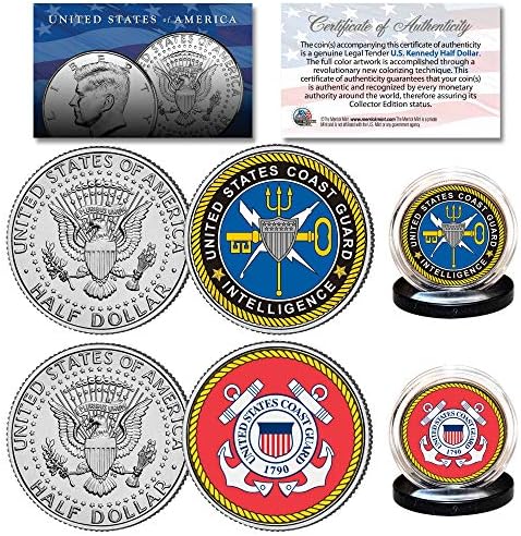 משמר החופים וסניף המודיעין של USCG JFK חצי דולר צבאי צבאי 2 מטבעות ארהב
