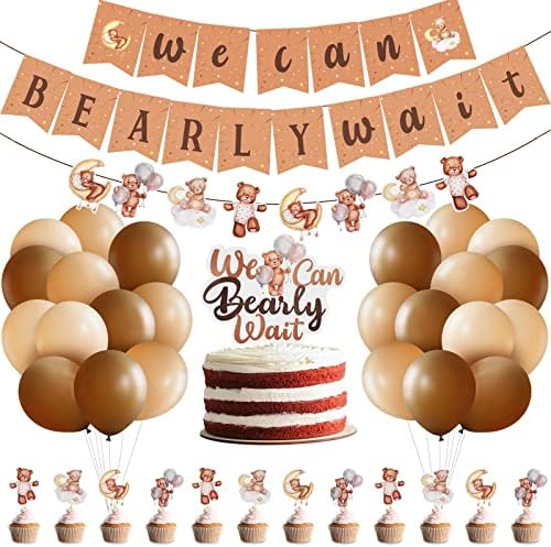 קישוטי מקלחת לתינוקות של טדי דובון כוללים עוגת נושא דוב באנר טופפר עוגות עוגות עוגות ובלונים חומים לילדה לילדה ציוד למסיבת יום הולדת לתינוק