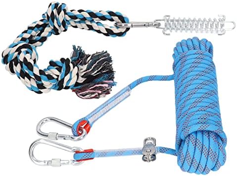 חבל כלבים משוך צעצוע חבל כותנה עמיד 49.2ft מקל אביב צעצוע חבל כלב קל לשימוש לכלבים כחול