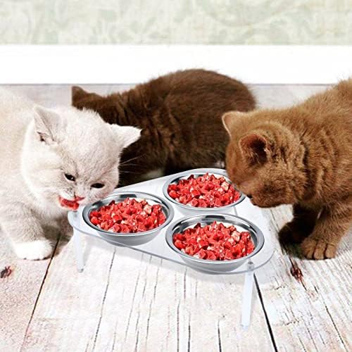 קערות חתולים מוגבהות בפטיו, אקריליק שקוף מוגבה חתול וכלב קטן קערות מים למזון סט מזין לחיות מחמד מוגבה עם כלים
