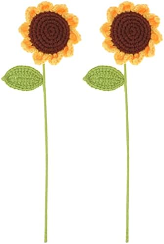 פלורס סריגה סרוגה פרחים בעבודת יד חמניות קישוט 2 יחידות מלאכותי חמניות לבית משרד שולחן קישוטי חמוד סריגה סרוגה דקור מתנה עבור נשים ליידי