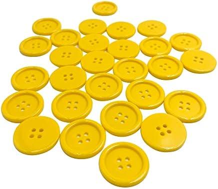 100 יח 'לחצני 25 ממ 1 אינץ' למלאכה, כפתורים גדולים 4 חור כפתורי תפירה עגולים חור כפתורי מלאכה צבעוניים לתפירה של ספרינג ומלאכות DIY צהוב