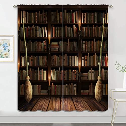 מדף ספרים של Pymatytn עם ספרים וילונות האפלה, בנות בנות חדר שינה סלון חדר שינה מחשיך תפאורה וינטג 'ספריית וינטג