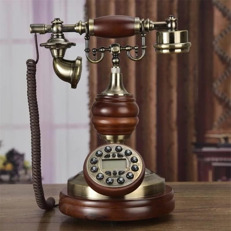 ZSEDP עתיק טלפון קבוע רטרו מגע בית חיוג עץ מוצק טלפון טלפון תאורה אחורית כחולה+חינם+מזהה מתקשר