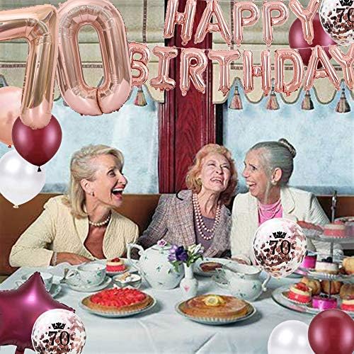 בלון יום הולדת 70 של Jumdaqq, חבילה של 30 ורוד ורוד ורוד 70 יום הולדת לטקס קונפטי סרטי בלון לנשים קישוטי מסיבת יום הולדת 70 מאושרים 12