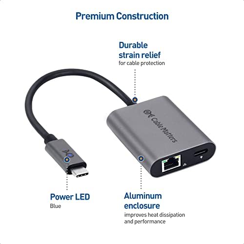 ענייני כבלים USB C ל- 2.5 מתאם Ethernet של Gigabit עם טעינה של 100W, 2.5G Ethernet ל- USB -C מתאם - תואם ל- MacBook Pro, iPad Pro, XPS,