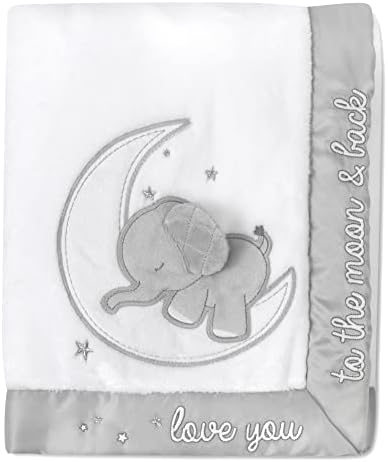 וונדי בליסימו סופר קטיפה רכה שמיכה לתינוקות - ירח וגב פיל שמיכה לתינוקות בלבן ואפור