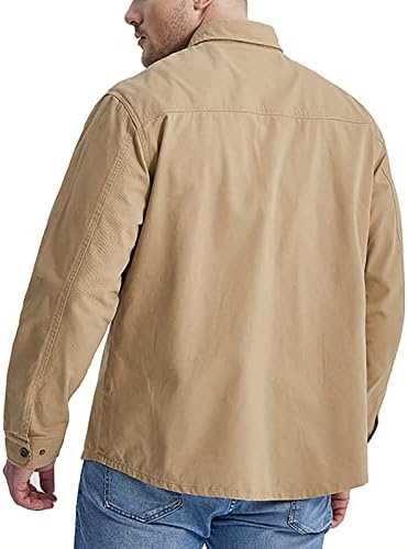 מעילים לגברים עובדים בגדים שטופים חולצת כותנה בתוספת גודל צבע אחיד במעיל שרוול ארוך לגברים, מעילי חורף גברים