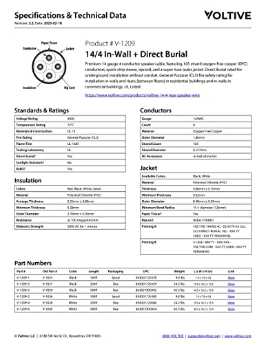 חוט רמקול 14/4 וולטי - 14 AWG/מד 4 מוליך - UL רשום בקיר ובחוץ/בדירוג קרקע - נחושת נטולת חמצן - סליל 100 רגל - לבן