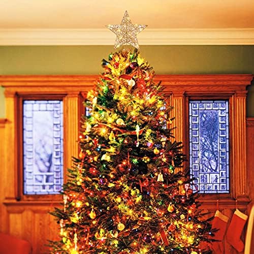 טופר עץ חג המולד כוכב מואר, 10 עץ חג המולד טופר 3D נצנצים קישוטי חג המולד של כוכב זהב לקישוט מסיבת חג חג המולד, זהב