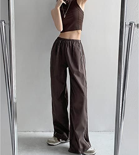 מכנסי מצנח רחבים לנשים יוזזי מכנסי מטען רגל רחבה מכנסיים אלסיטן מותניים Y2K מסלול היפי מכנסיים מכנסיים