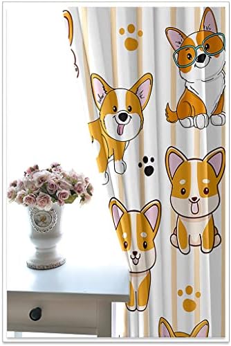 Yaxbrobx בעלי חיים וילונות חלון לילדים חדר שינה, וילונות חלון כלבים מצוירים חמודים, וילונות מודפסים של קוואי דקורטיביים לסלון עיצוב קיר