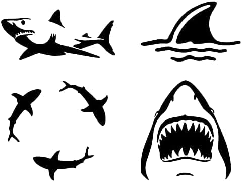 מדבקות כריש 4 חבילה: כריש מפורט, כרישים מסתובבים, סנפיר כריש, כריש משטח מדבקות ויניל שחור 4 קיר אמנות נייד משאית מכונית טבלית ואן פגמפר