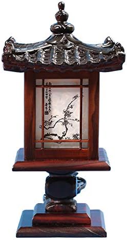 עתיק בחיים מגולף עץ שולחן מנורת בעבודת יד מסורתית קוריאני בית ביתן פגודה עיצוב אמנות דקו פנס חום אסיה מזרחי חדר שינה ליד מיטת מנורת מבטא