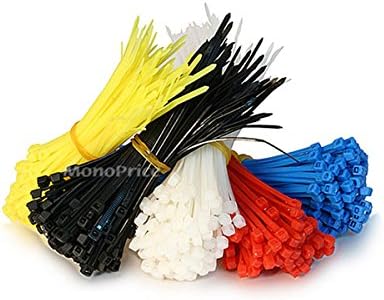 ערכת עניבת כבלים של Monoprice, 1000 יחידות/אריזה - צבע שונה עם כלי חיתוך