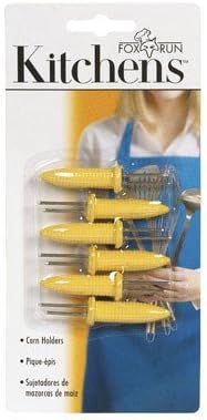 שיפודי תירס פוקס מחזיק פלסטיק צהוב עם שיניים פלדה מצופה כרום 6 / קלפים
