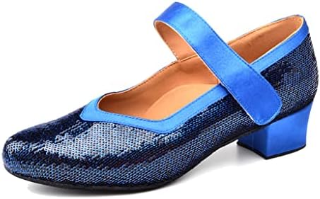 N/A נעלי ריקוד אולם נשפים לנשים נעלי ריקוד לטיניות לבנות נעליים נמוכות נצנצים כחולים ריבוע רך רך עקב 2.5 סמ
