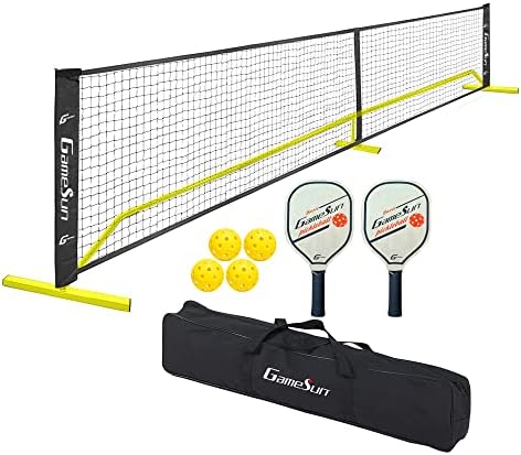 Gamesun Stome Settleball Net Set for Outsooor, indoor, שימוש בחצר האחורית, כולל מסגרת מתכת, 22 מטר PE, משוטים, כדורים, תיק נשיאה