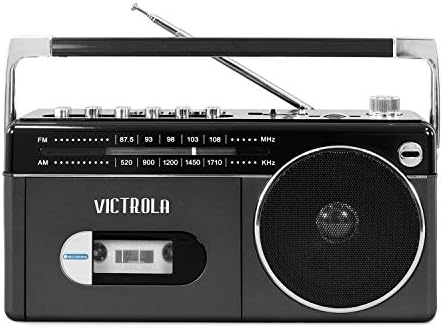 Victrola Mini Bluetooth Boombox עם נגן קלטות, מקליט ורדיו AM/FM, אפור