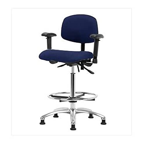 כיסא גובה ספסל גבוה מבד 43 עם בסיס כרום, טבעת רגל כרום ללא הטיה, זרועות מתכווננות, גלישה, כחול