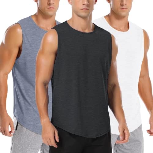 גופיות אימון של גברים אריזרי 3 גופיות חדר כושר רשת כושר ללא שרוולים בכושר יבש, חולצות פיתוח גוף