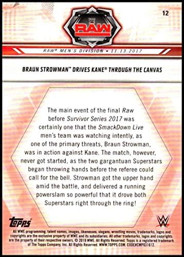 דרך Topps לשנת 2019 לרסלמניה ברונזה 12 בראון סטרובמן מניעה את קיין דרך כרטיס המסחר הרשמי של הבד NM-MT WWE