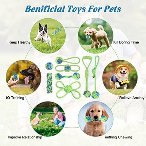 צעצועי חבל כלבים אטאצ ' ו ללועסים אגרסיביים, 8 מארז צעצועי כלבים גור בקיעת שיניים ללעוס צעצועים לשעמום, צעצועי חבל בלתי ניתנים להריסה
