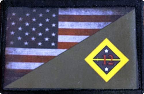 חטיבת הרגלים ה -12 דלי עקובים מדם דגל ארהב דגל מורל טלאי טקטי צבא טקטי. 2x3 וו לולאה שנעשו בארצות הברית