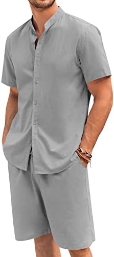 Mensel Mens 2 חלקים ערכות קיץ כותנה כותנה למטה חולצות שרוך מכנסיים אלסטיים קצרים חוף יוגה תלבושות יוגה