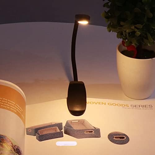 קליפ על אור נטען, מנורת שולחן LED עם יציאת טעינה של USB, מהדק צוואר גוונו של 360 מעלות לקריאה, ראש שולחן