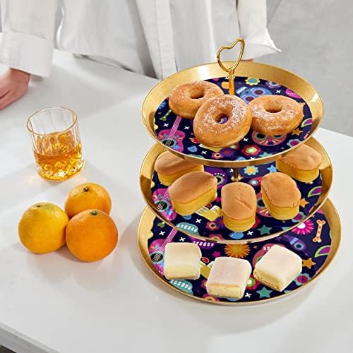 תצוגת עץ עוגת עוגת עגנה עגולה, מחזיק קינוח פלסטיק מאפה 3, מגש מגדל קינוחים לסופגניות סופגניות סופגניות עוגת יום צבעוני של התבנית המתה