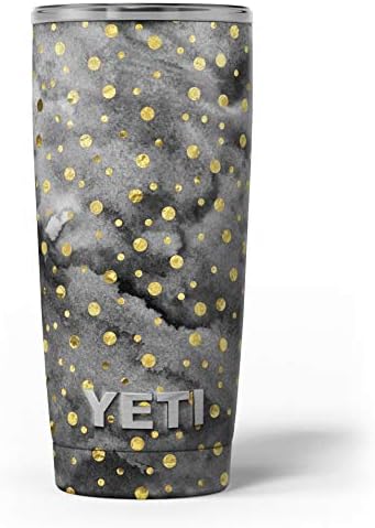 תכנן נקודות פולקה צבעוניות שחורות וזהב צבעוניות - ערכת עטיפת ויניל מדבקות עור תואמת לכוסות הכוס הקירור יותר של Yeti Rambler יותר