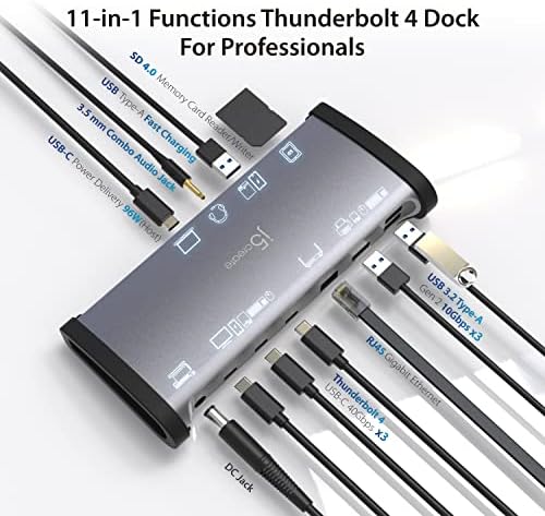J5Create 8K Thunderbolt 4 תחנת עגינה עם טעינה מקסימאלית 96W, תצוגה יחידה 8K60 או תצוגה כפולה 4K60, Thunderbolt 4 40Gbps, USB 10GBPs, Gigabit