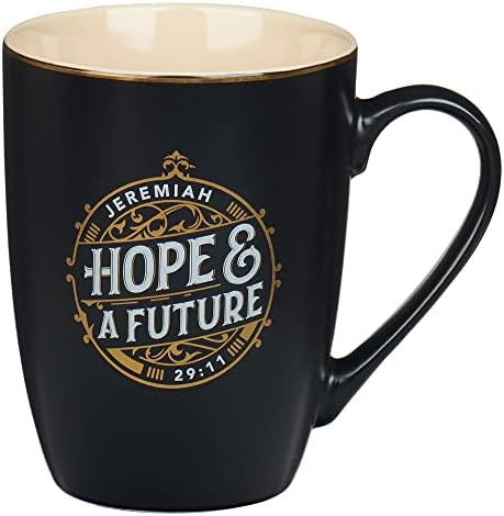 מתנות אמנות נוצריות מוטיבציה ספל קפה ותה מקרמיקה לגברים ולנשים:תקווה ועתיד - ירמיהו 29: 11 פסוק מקרא מעורר השראה כוס משקה חם וקר, שחור