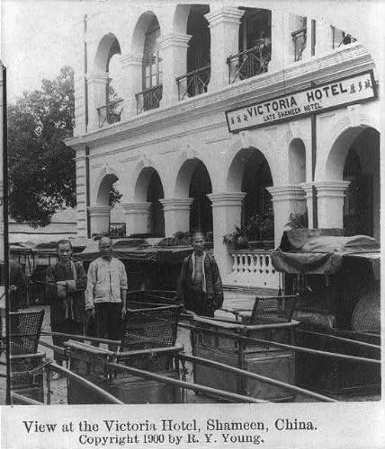 צילום: מלון ויקטוריה, שאמין, קנטון, סין, 1900, גברים סינים, ריקשות
