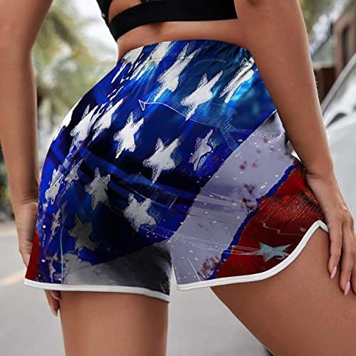 Qiguandz נשים מעורר השראה דגל אמריקאי פטריוטי מכנסיים קצרים מזדמנים קיץ אלסטי מותניים גבוה