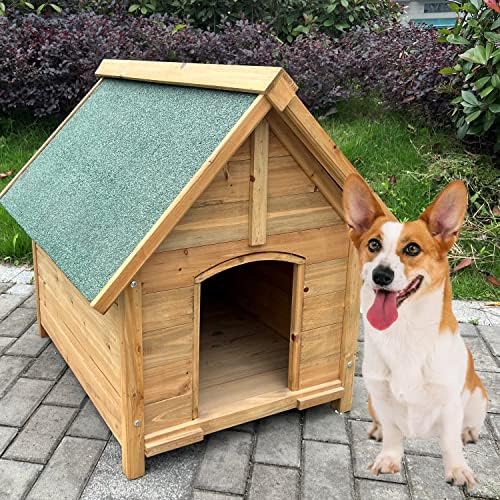 בית כלב חיצוני אטום למים צבע מקורי עץ עם רצפה מוגבהת ומאווררת- כלבים קטנים או חתול